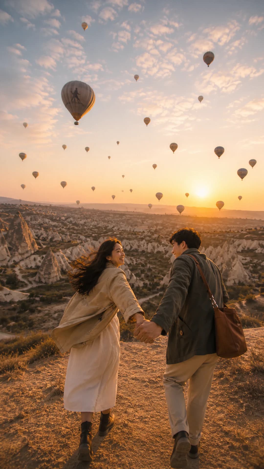 Sunrise hot air balloon atmosphere in Cappadocia, Turki